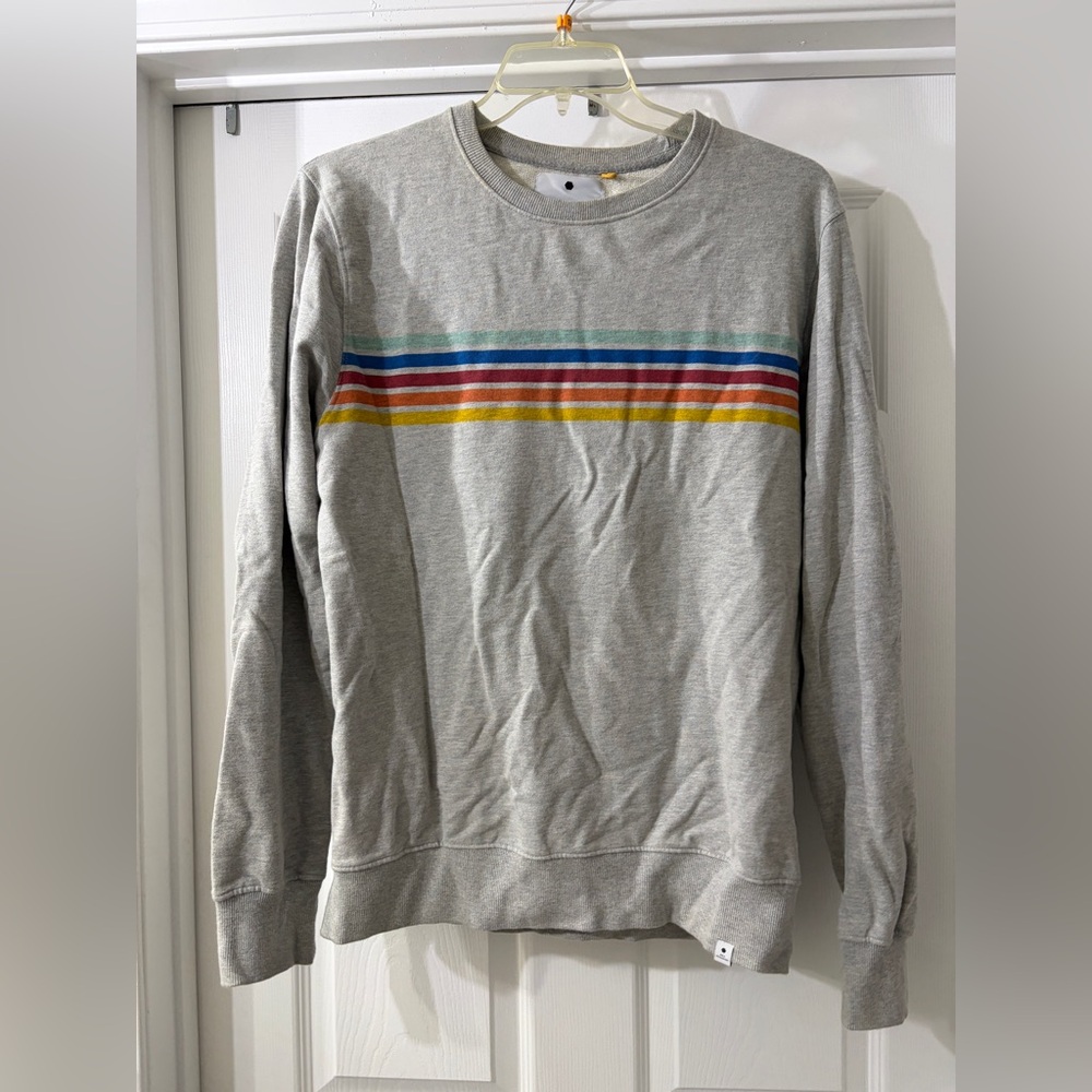 Revolution Men’s Grey Crewneck Sweatshirt with Multicolor Chest Stripes